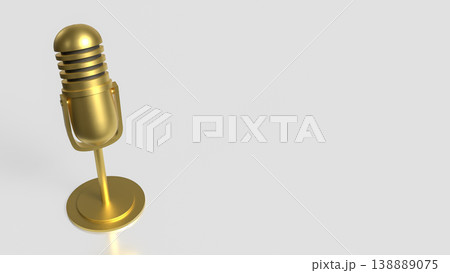 Golden Vintage Microphone Isolated On Minimal Background For Audio Concept 3d render. Golden Vintage Microphone Isolated On Minimal Background For Audio Concept 3d render. 138889075