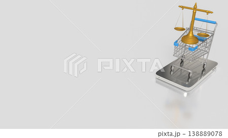 Online Shopping Legal Balance Concept With Scales And Digital Cart 3d render. 138889078
