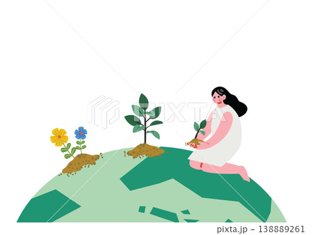 植物を植える女性のイラスト 138889261