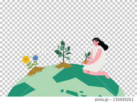 植物を植える女性のイラスト 138889261