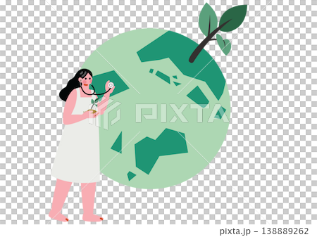 Illustration of a woman thinking about the global environment 138889262