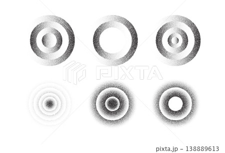 Grainy circle pattern with gradient noise effect. Abstract dotwork texture featuring stippled grain dots on white background for vintage design projects. Grainy circle pattern with gradient noise effect. Abstract dotwork texture featuring stippled grain dots on white background for vintage design projects. 138889613