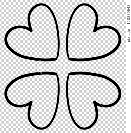 Four-leaf clover made of hearts drawn with black lines Four-leaf clover made of hearts drawn with black lines 138889642