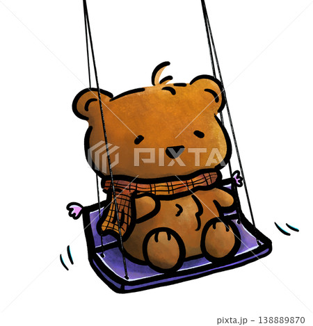 Cute tired bear with scarf playing swing cartoon illustration 138889870