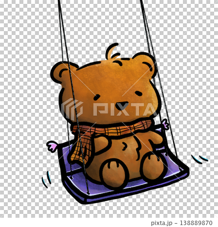 Cute tired bear with scarf playing swing cartoon illustration 138889870