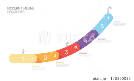 ladder Infographic connected labels 5 steps to success growth template. Business process. Vector illustration. 138890059