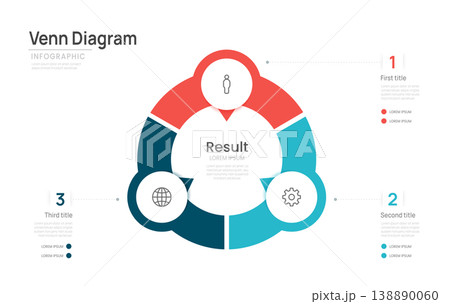 Venn diagram business infographic circle chart template 3 options, presentation with venn diagram elements vector illustration. 138890060