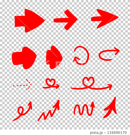 赤い矢印のかわいい手描きセット(白バック) 138890170