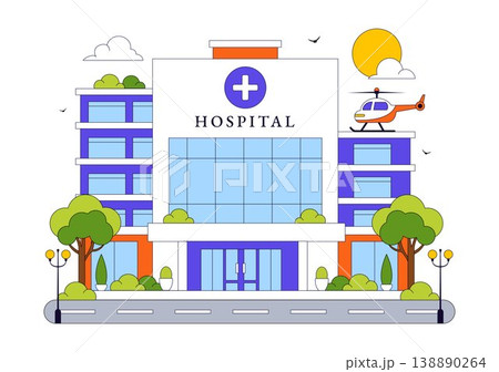 Hospital Building Vector Illustration Featuring Modern Healthcare Facility With Emergency Ambulance and Medical Center Exterior Design 138890264
