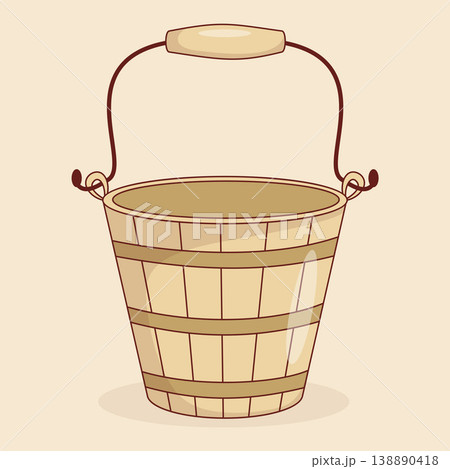 Wooden Bucket. Rustic Garden Pail For Harvest. Vector Illustration. Vintage Farmhouse Decor Element. 138890418