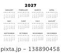Calendar 2027, Week Starts Sunday. Design Planner Template. Print. Business minimal modern 2027 calendar.  138890458