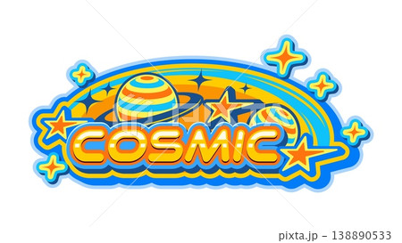 Y2k streetwear cosmic retro label or tag. Clothing text retro cool icon, apparel futuristic vector label. Brand graphic Y2K sticker with orange and blue typography, space planets and shooting stars Y2k streetwear cosmic retro label or tag. Clothing text retro cool icon, apparel futuristic vector label. Brand graphic Y2K sticker with orange and blue typography, space planets and shooting stars 138890533
