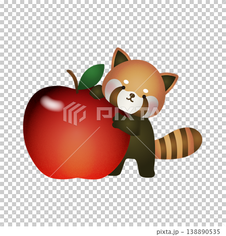 りんごにもたれるレッサーパンダのイラスト かわいい動物と果物 138890535