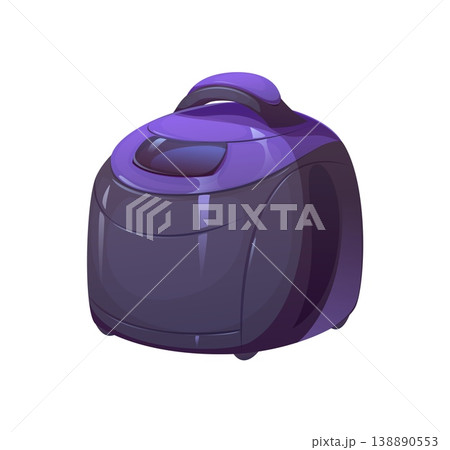 Cartoon multicooker with closed lid and control button. Modern electric kitchen appliance for home cooking and food preparation, compact glossy household device. Isolated vector kitchenware utensil 138890553