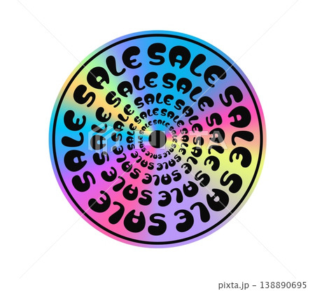 Shop sale hologram retro Y2K sticker or symbol. Reflective hologram discount Y2K label, glossy foil shop price off vector patch. Gradient iridescent store sale offer sticker with funky typography 138890695