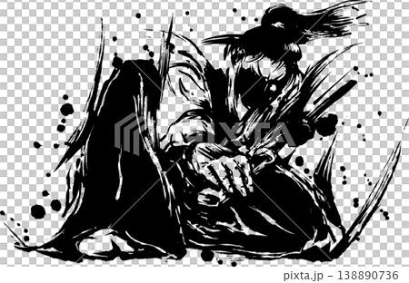 居合道墨水畫插圖 138890736