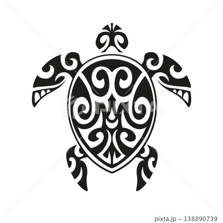 Maori sea turtle animal ethnic black tattoo or symbol. Samoan tribe black print, Polynesian tribal folk symbol. Maori warrior abstract tattoo 138890739