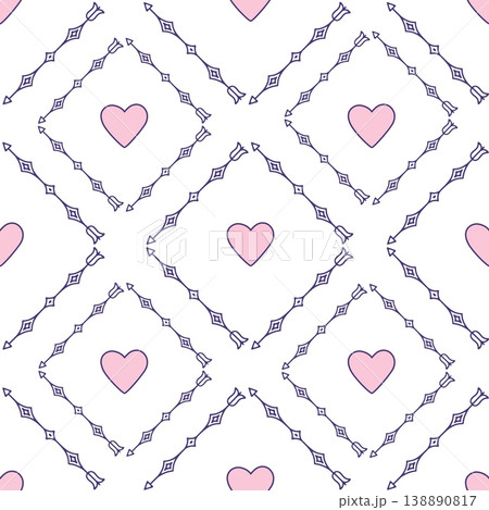 Doodle arrow love seamless pattern. Romantic hearts and tribal arrow. Fashion decorative print for fabric, textile design, wallpapers, neoteric vector background 138890817