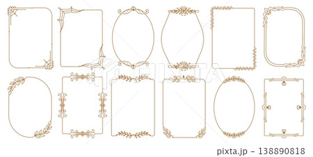 Decorative invitation frames. Stylish line frame, doodle art design elements. Banners with floral branches, spider web, royal lily, neoteric vector collection 138890818