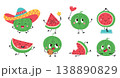 Cartoon watermelon. Adorable watermelons happy, angry, keep calm, crazy. Funny seasonal fruits different poses, children mascots, fresh food, nowaday vector clipart 138890829