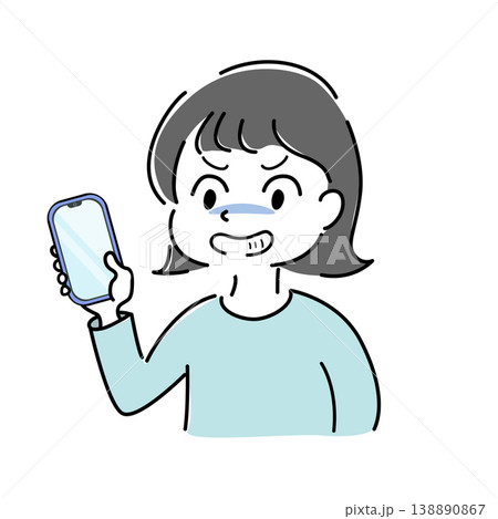 スマートフォンを見て悪い笑顔の女性のシンプルイラスト(スマホ・詐欺・不穏・トラブル・人物素材) スマートフォンを見て悪い笑顔の女性のシンプルイラスト(スマホ・詐欺・不穏・トラブル・人物素材) 138890867