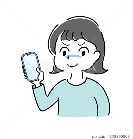 スマートフォンを見て不穏な顔の女性のシンプルイラスト(スマホ・陰険・詐欺・不穏・トラブル・人物素材) スマートフォンを見て不穏な顔の女性のシンプルイラスト(スマホ・陰険・詐欺・不穏・トラブル・人物素材) 138890868