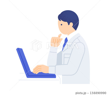 デスクでパソコン業務を行う男性作業員の横顔 上半身の人物ベクターイラスト素材 デスクでパソコン業務を行う男性作業員の横顔 上半身の人物ベクターイラスト素材 138890990