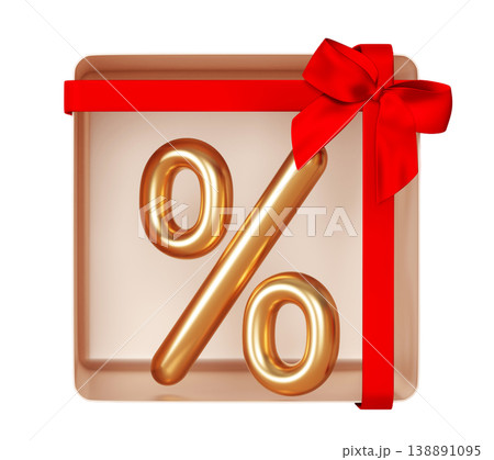 A gift box with a red ribbon contains a large percentage sign. This cut-out design is suitable for marketing promotions and sales events, highlighting discounts or offers A gift box with a red ribbon contains a large percentage sign. This cut-out design is suitable for marketing promotions and sales events, highlighting discounts or offers 138891095