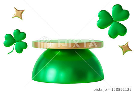 A green pedestal with a gold rim surrounded by shamrocks and stars. It highlights St Patricks Day themes for parties and events celebrated in March A green pedestal with a gold rim surrounded by shamrocks and stars. It highlights St Patricks Day themes for parties and events celebrated in March 138891125