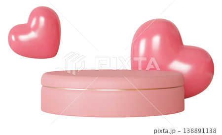 Display features pink heart shapes and a round box on a clear background, designed for Valentine's Day gifting. Ideal for decorations or product showcase 138891138