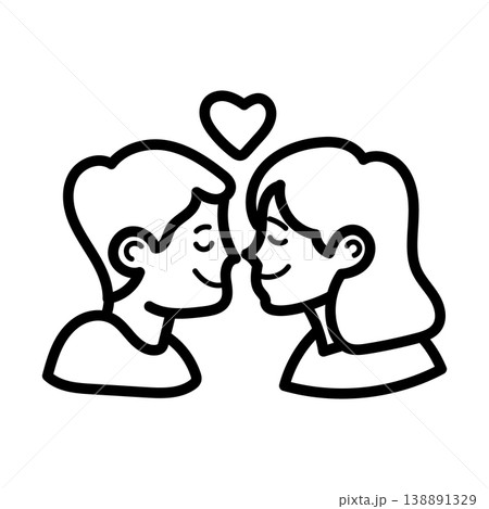 Romantic couple profile with heart outline icon 138891329