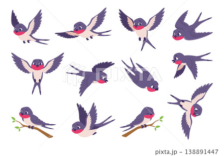 Swallows. Wild birds flying exact vector symbols of freedom Swallows. Wild birds flying exact vector symbols of freedom 138891447