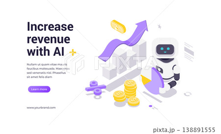 Artificial Intelligence Robot Holding Data Charts With Graphs And Coins Boosting Revenue Isometric Banner Artificial Intelligence Robot Holding Data Charts With Graphs And Coins Boosting Revenue Isometric Banner 138891555