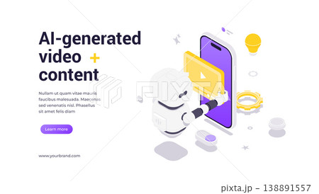 Artificial Intelligence Robot Holding Video Player With Smartphone Screen Isometric Technology Banner Illustration Artificial Intelligence Robot Holding Video Player With Smartphone Screen Isometric Technology Banner Illustration 138891557