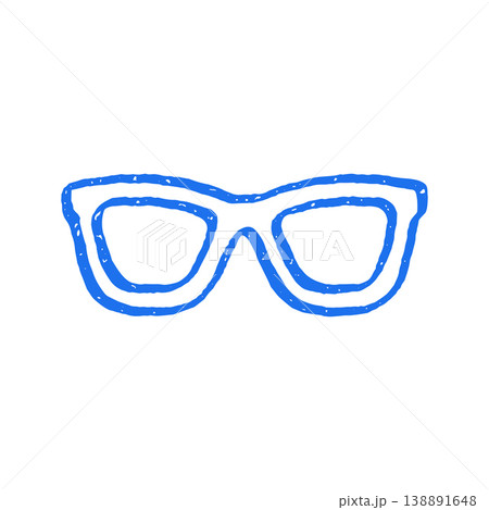 Blue Sunglasses Hand Drawn Vector Illustration. Whimsical Doodle Eyewear Icon With Grunge Texture Design Blue Sunglasses Hand Drawn Vector Illustration. Whimsical Doodle Eyewear Icon With Grunge Texture Design 138891648