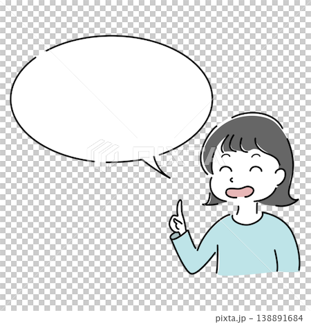 笑いながら指差しする女性 シンプルイラスト（案内・説明・ポイント・吹き出し・人物素材） 138891684