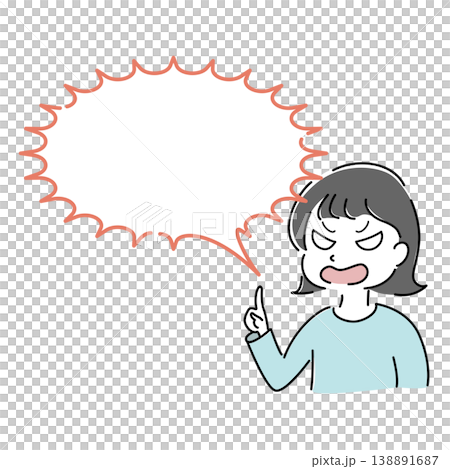 怒って指差しながら話す女性のシンプルイラスト(クレーム・注意・指摘・吹き出し・人物) 怒って指差しながら話す女性のシンプルイラスト(クレーム・注意・指摘・吹き出し・人物) 138891687