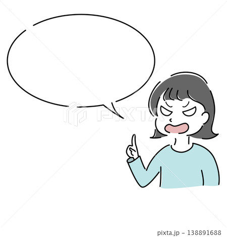 怒って指差しながら話す女性のシンプルイラスト(クレーム・注意・指摘・吹き出し・人物) 怒って指差しながら話す女性のシンプルイラスト(クレーム・注意・指摘・吹き出し・人物) 138891688