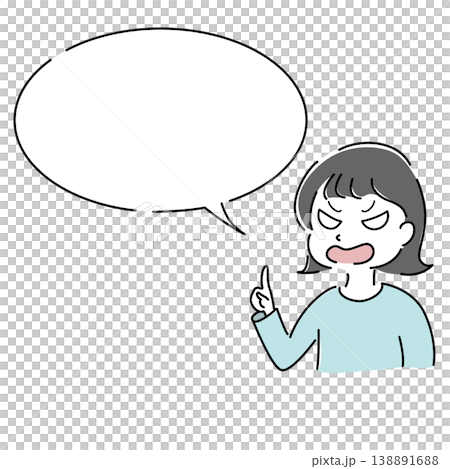 怒って指差しながら話す女性のシンプルイラスト(クレーム・注意・指摘・吹き出し・人物) 怒って指差しながら話す女性のシンプルイラスト(クレーム・注意・指摘・吹き出し・人物) 138891688