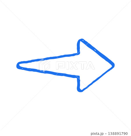 Blue Right Arrow Pointer Symbol. Whimsical Hand Drawn Doodle Vector Illustration 138891790