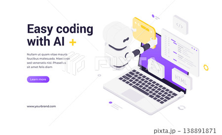 Artificial Intelligence Coding Assistant Robot...のイラスト素材 [138891871 ...