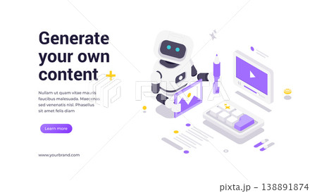 Artificial Intelligence Robot Generating Multimedia Content In Creative Isometric Vector Banner Template Artificial Intelligence Robot Generating Multimedia Content In Creative Isometric Vector Banner Template 138891874