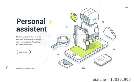 Personal Assistant And AI Chatbot Service Isometric Banner Vector Illustration 138891909