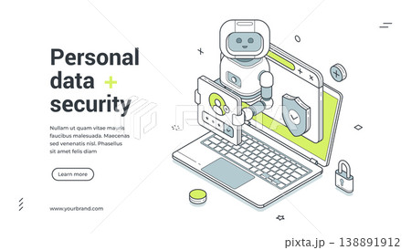 Personal Data Security And AI Protection Isometric Banner Vector Illustration 138891912