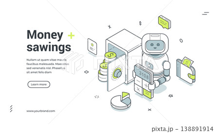 Money Savings And Investment With AI Robot Advisor Isometric Banner Vector Illustration 138891914