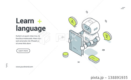 Learn Language With AI Robot Online Education Service Isometric Banner Vector Illustration Learn Language With AI Robot Online Education Service Isometric Banner Vector Illustration 138891935