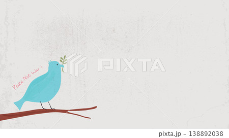 Peace dove light blue color with olive branch doodle line childish style painted on old paper grain texture background have blank space. Peace dove light blue color with olive branch doodle line childish style painted on old paper grain texture background have blank space. 138892038
