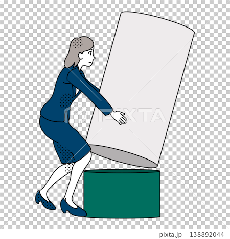 大型の円筒パーツを整える女性社員 138892044