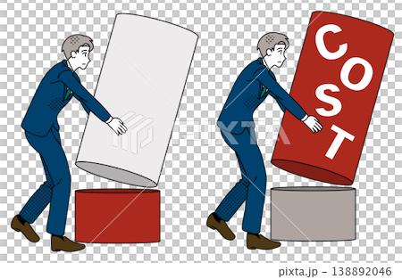 一組描繪商人扛著裝有價值不斐物品的圓柱體的插圖。 138892046