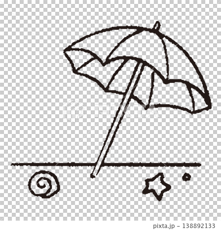 沙灘和陽傘的線條畫 138892133